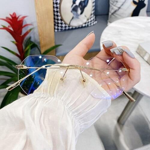 Blue Llight Blocking Rimless Glasses Frame Men Women Spectacle Texture Transparent Metal Trend Eyewear Optical Frames Wholesale