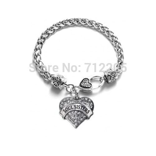 Hot sales wholesale Wheat Link Bracelet Chain with heart SOUL SISTERS with Lobster Claw Bracelet