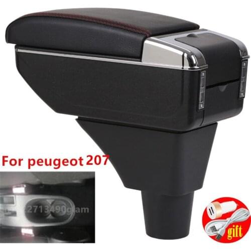 For peugeot 207 armrest box USB Charging heighten Double layer central Store content cup holder ashtray accessories