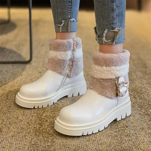 PXELENA Designer Real Rabbit Fur Natural Genuine Leather Snow Boots Women Zip Crystal High Heels Non Slip Winter Warm Boots Shoe