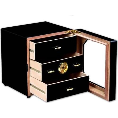 Luxury Red or Black Cedar Wood Cigar Humidor Cabinet Storage Box Hygrometer Humidifier