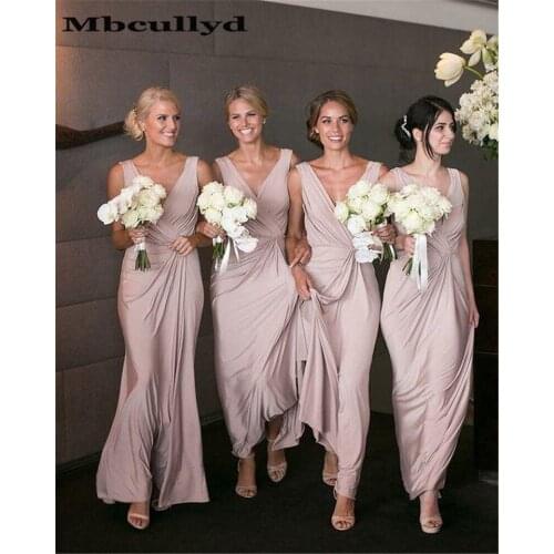 Mbcullyd Pink Mermaid Bridesmaid Dresses 2020 Wholesale Price Lace Up Back Deep V Neck Long Dress For Wedding Party Gowns