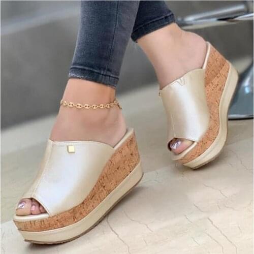 2021 spring and summer sandals and slippers high-heeled daily casual open-toed youth fish mouth slope with womens slippers