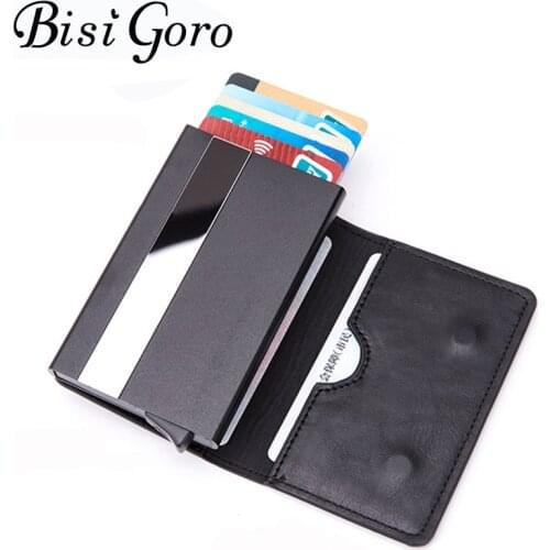BISI GORO New Arrival PU Leather Smart Wallet Anti-theft RFID Blocking Card Case Aluminum Box Card Holder Men And Women Unisex