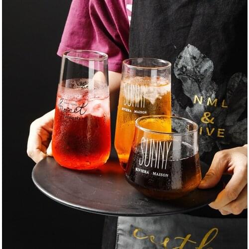 Black White Letter Printed Glass Mug Breakfast Milk Coffee Fruit Drink Cup Crystal Transparent Heat-resistant Cup Home Drinkware