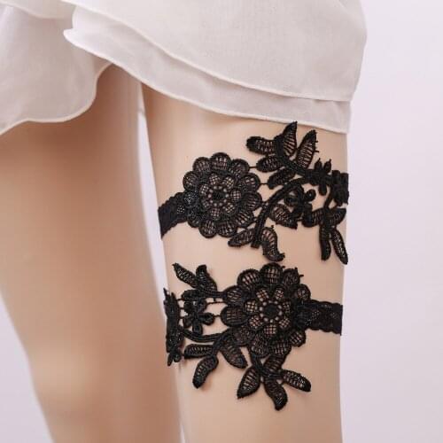 Wedding Garter Black Lace Embroidery Flower Sexy Garters 2pcs set for Women/Female/Bride Vogue Thigh Ring Bridal Leg Garter