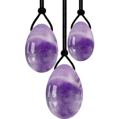 Amethyst Jade Yoni Egg Set Drilled Kagel Exerciser With Box Vaginal Muscles Tightening Ball Natural Crystal For Women HealthCare