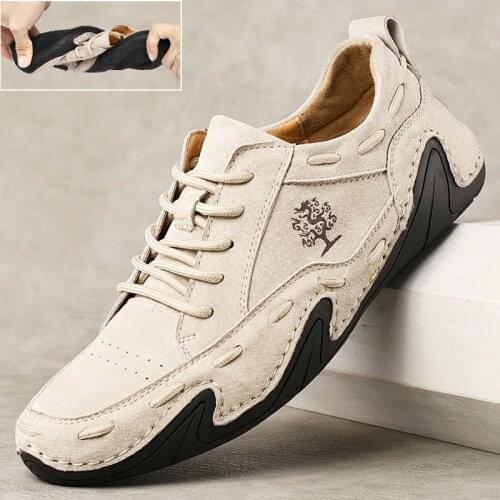 Coslony men shoes sneakers male mens casual Brand Genuine Leather Outdoor Suede Loafers Luxury Handmade Breathable Driving Shoes