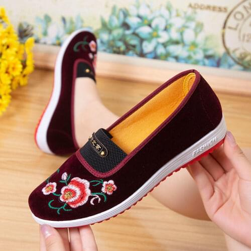 Old Beijing Cloth Shoe Womens Soft Non-Slip Middle-Elderly Shoe' Flat Breathable One Pedal Mothers Shoes for The Woman456