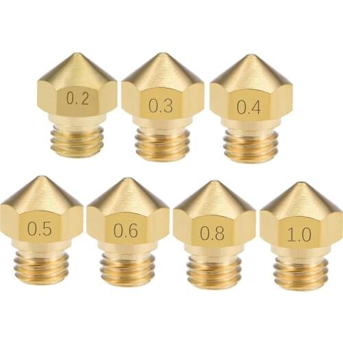 Uxcell 4-5pcs 3D Printer Nozzle Head 0.2/0.3/0.4/0.5/0.6/0.8/1mm M7 Thread Replacement for MK10 1.75mm Extruder Print Brass