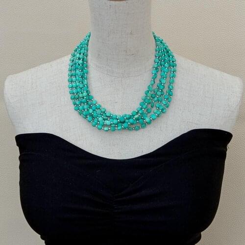 YYGEM 7 Strands Faceted Coin Shape Green Turquoise Choker Necklace Cubic Zirconia Pave Clasp