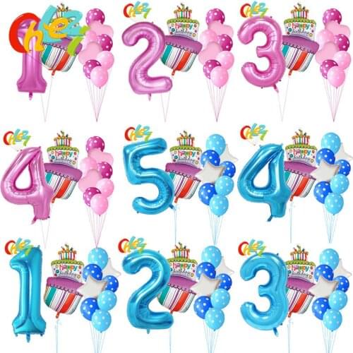 10pcs 40 inch Pink Blue Number 1 2 3 4 5 year Birthday large cake Balloons Baby Boy Girl 1st Party Decor Dot latex helium globos