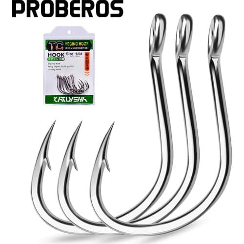 PROBEROS 10Pcs Crank Jig Head Fishing Hooks 1/0-5/0# Barbed Single Circle Carp Hooks High Carbon Steel Fishhooks Fishing Tackle