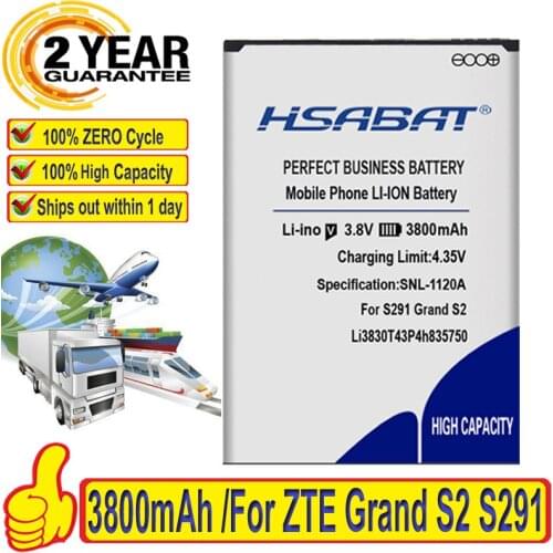 100% Original HSABAT 3800mAh Battery For ZTE Grand S2 S291 Li3830T43P4h835750