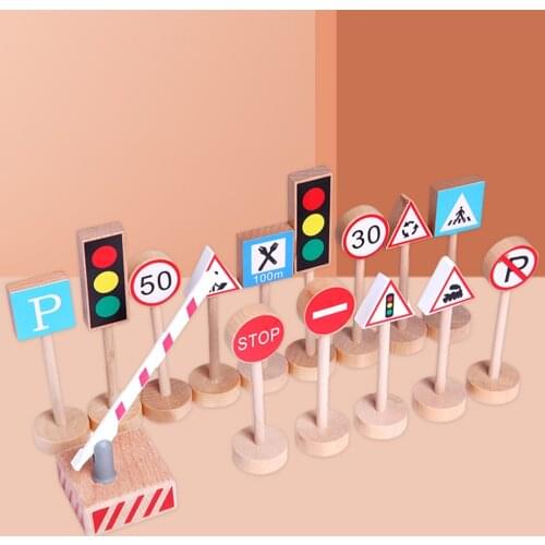 15 PCS Colorful Wooden Crosswalk Road Sign Traffic Light Signal Lights Montessori Kids Child Birthday Party Toys Children Educat