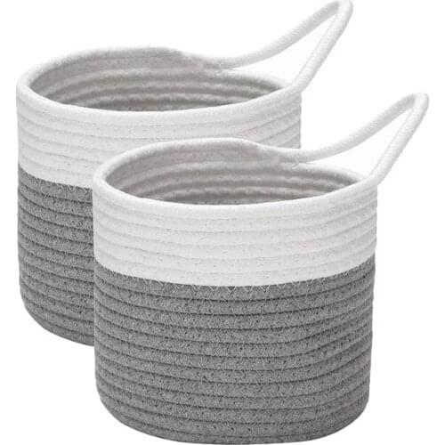 2PCS Hanging Cotton Rope Baskets,Woven Storage Basket For Bike Hang Bag,Planter Pot,Wall Organizer For Keys White & Gray