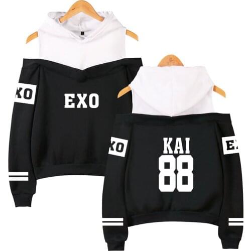 2020 Hot Sale Kpop EXO LU HAN SE HUN KAI EXO OVERDOSE Hoodies Women Harajuku Off-shoulder Sweatshirts Casual Girl Sexy Pullovers