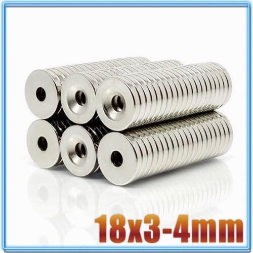 5/10/50/100/200Pcs Neodymium Magnet 18x3 Hole 4 N35 NdFeB Round Super Powerful Strong Permanent Magnetic imanes Disc 18*3 Hole 4