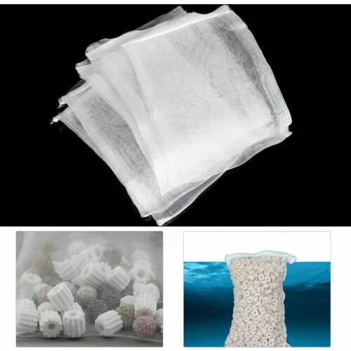 5 pcsWhite mesh bag with zipper,Aquarium Filter Bag Fish Tank Mesh Bag Zipper Net Pond Bio Ball Active Carbon Isolation Storage
