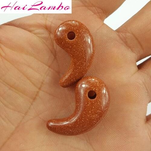 5pcs HaiLambo Perfect Goldstone Stone Carved Magatama Pendant Comma Bead Classic Lucky Jewelry Amulet Pendant Bead Gift GY12