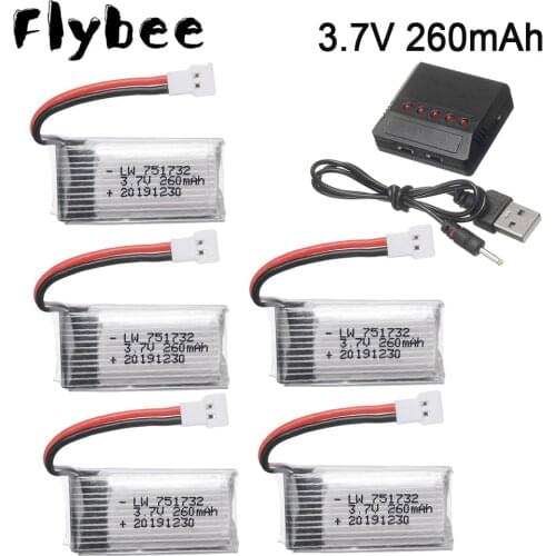 5pcs Original Battery 3.7V 260mAh Lipo Battery And X5 Charger For H8 RC Quadcopter Drone Part H8 Mini Drone Parts 3.7V Battery