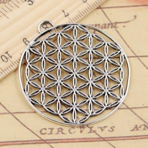 5pcs Charms Datura Stramonium Flower Life Yoga 48x44mm Tibetan Silver Color Pendants Antique Jewelry Making DIY Handmade Craft