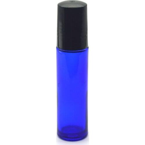 50pcs/lot 10ml Perfume Roller Bottle Refillable Bottles Essential Oil Roll on Glass Bottles with Metal Ball Black Plastic Cap
