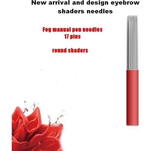 50PCS 17 Pin Semi Microblading Needles Permanent Makeup Eyebrow Tattoo Needle Fog Manual Pen Needles Round Shader