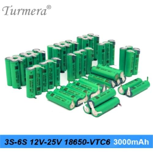 Battery Pack 3S 12.6V 4S 16.8V 5S 21V 6S 25V VTC6 TUR18650VTC6 3000mah Battery 30A for 18V Screwdriver Battery Customize Turmera