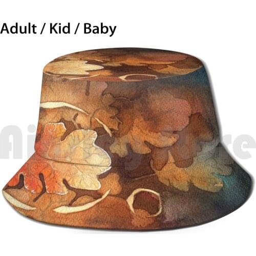 Watercolor Oak And Memory , Tree , Water , Nature Bucket Hat Adult kid baby Beach Sun Hats Watercolor Oak Leaf Tree Water