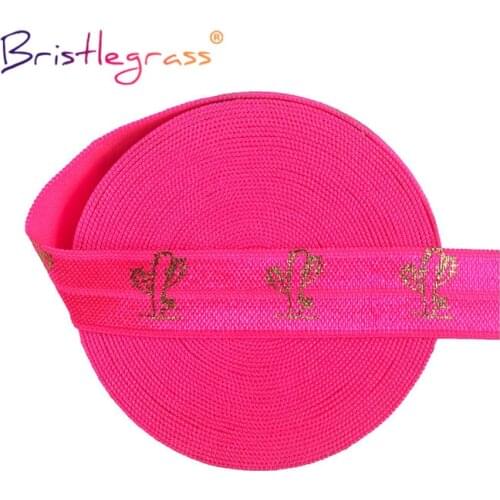 BRISTLEGRASS 2 5 10 Yard 5/8" 15mm Gold Cactus Foil Print Fold Over Elastic FOE Spandex Bands Tape Hair Tie Headband Sewing Trim