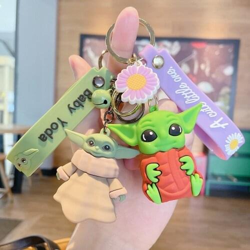Disney Baby Yoda Keychain Baby Yoda PVC Rubber Wristlet Key Rings For Women Men Star Wars Key Ornament Toys for Kids Gift