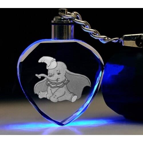 Disney Dumbo Elephant Anime Figures Toy Cartoon Heart Products Accessories Customized LED Keychain Light Birthday Gifts