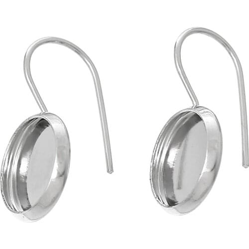 DoreenBeads Hadnmade Copper Earring Hook Cabochon Settings Round Silver Color DIY Making Earrings Jewelry(Fits 10mm Dia),20PCs