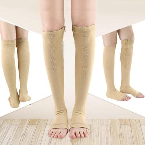 Elastic Zipper Middle Tube Stockings Leg Support Open Toe Compression Socks