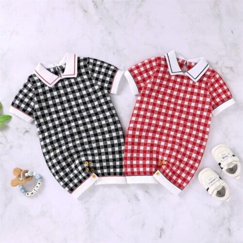 Knitted Baby Romper Jumpsuit Newborn Baby Clothes Plaid Infant Baby Boy Romper Short Sleeve Toddler Baby Jumpsuit Girls Romper