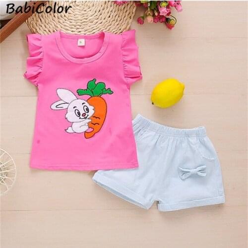 Baby girls clothing sets summer newborn cotton cute t-shirt+shorts 2pcs tracksuits for bebe girls toddler cartoon cotton outfit