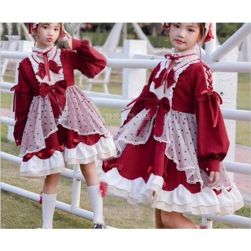 Palace Lori girl Lace Knee-length Dress Lass Sweet Christmas long Sleeve Japan Style Children Lolita Dress B816