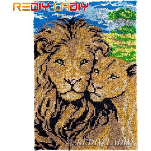 Latch Hook Rug Tender Love Lion Chunky Yarn Tapestry Kits DIY Carpet Rug Knitted Floor Mat Crochet Cushion Arts & Crafts 57*87cm