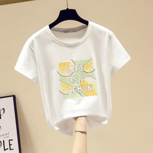 Fashionable and beautiful fruit letter pattern printed T-shirt womens T-shirt cute short-sleeved animal T-shirt womens T-shirt