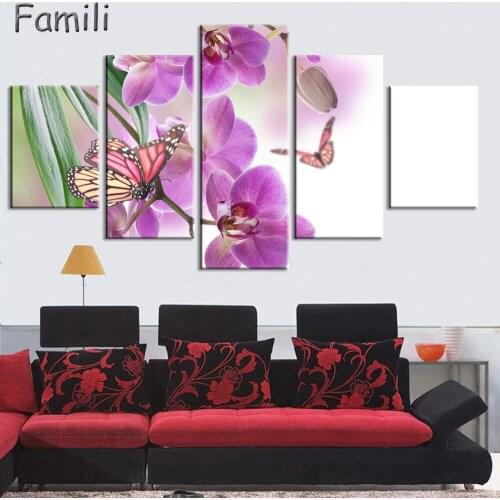 Print poster canvas Wall Art orchids Decoration art oil painting Modular pictures on the wall sitting room cuadros(no frame)5pcs