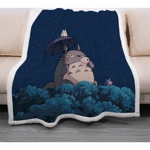 Cartoon Totoro Funny Character Blanket 3D Print Sherpa Blanket on Bed Home Textiles Dreamlike Style 12