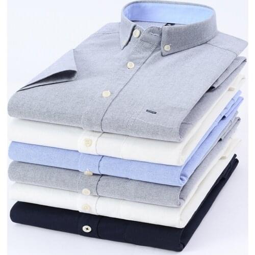 Summer Mens 100% Cotton Oxford Shirts Casual Slim Fit Design Short Sleeve Fashion Male