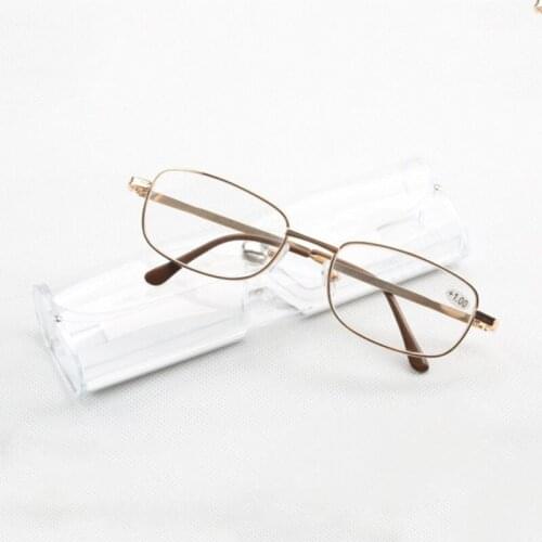 Men Women Mental Golden Full Frame Reading Glasses Resin Lens Eyewear WithTransparent Glasses Case R137