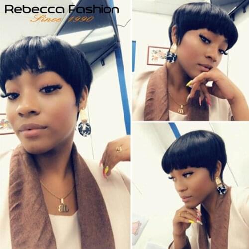 Rebecca Straight Hair Pixie Short Cut Wig Brazilian Human Hair Wigs For Black Women Wholesale Cheap Machine Made blonde Color