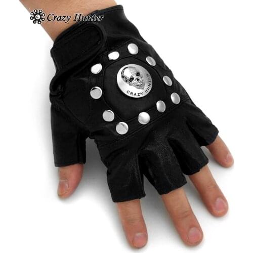 Gothic Fingerless Biker Mens Real Leather Gloves Motorcycle Rock Glove