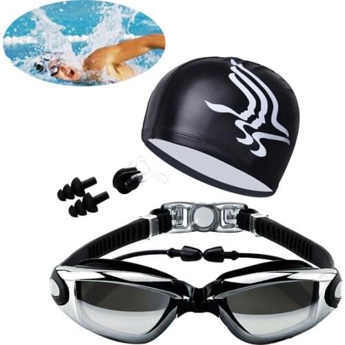 Swim Cap Swimming Glasses Anti-fog Waterproof Swim Goggles Earplug Pool Equipment for Men Women Kids Adult Sports Diving Eyewear