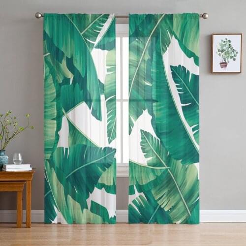 Green Tropical Plant Palm Leaves Sheer Curtains for Living Room Modern Voile Curtain Bedroom Tulle Curtains Window Drapes Decor