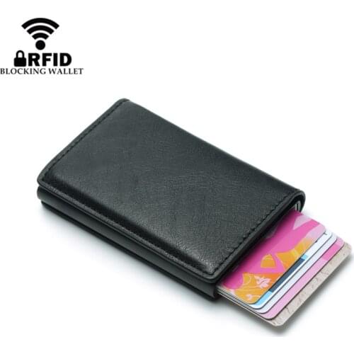 RFID Blocking Automatic Metal Credit Card Holder Vintage Anti Theft Mens Leather Wallet Aluminum Case For Bank Cards