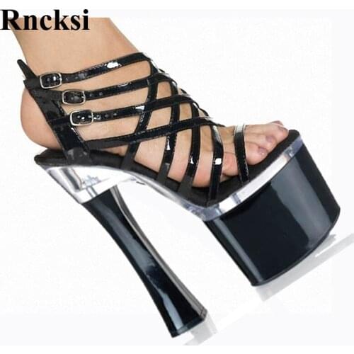 Rncksi Fashion Cut Out New Square Heels and sexy Shoes comfortable Women sandals With Patform 18cm high heels Dance Sandals